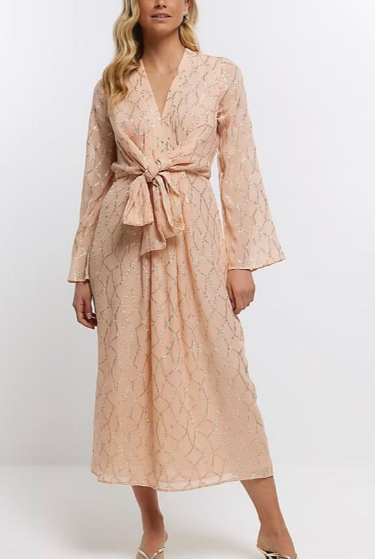 Tie Waist Shift Midi Dress