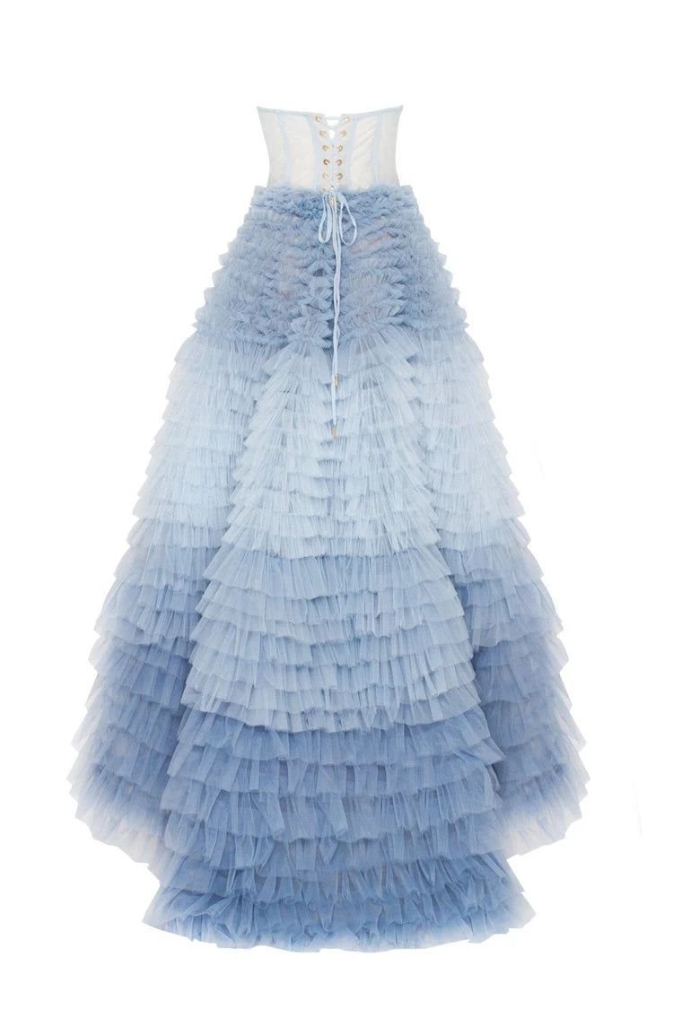 Strapless Frill-Layered Fluffy Dress