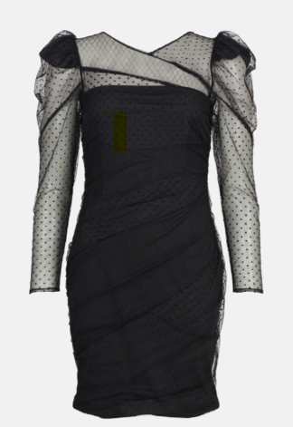 Black Mixed Mesh Spot Tulle Mini Dress