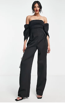 ASOS DESIGN Ruched Bardot Scuba Jumpsuit