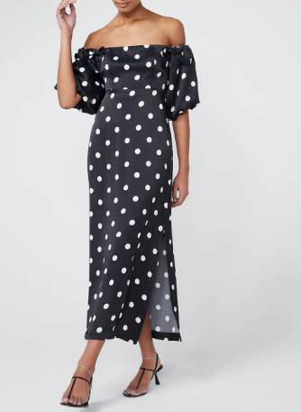 Black Polka Dot Bardot Dress - Main Image