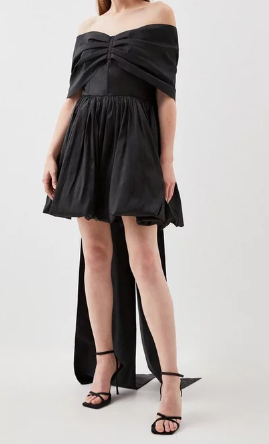Bow Detail Taffeta Woven Mini Dress