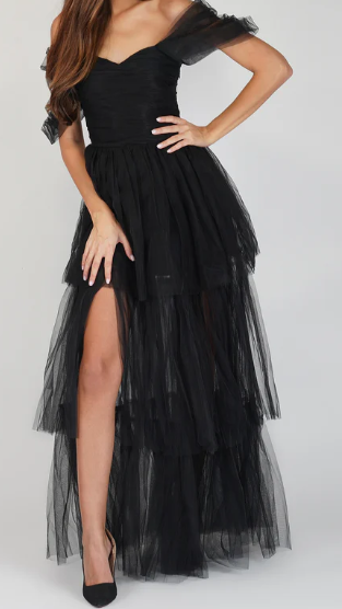 Lace and Beads Sydney Off Shoulder Tulle Maxi Dress