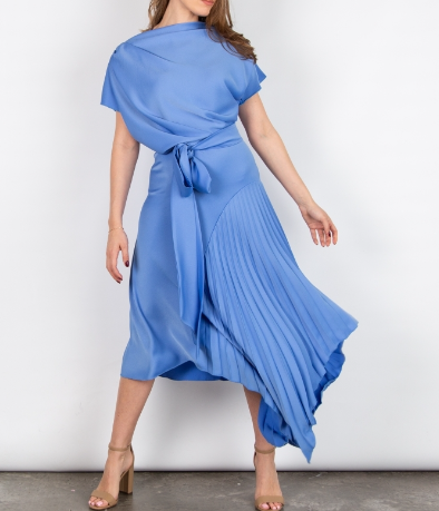Mila Pleat Knee Handkerchief Hem Dress