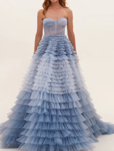 Strapless Frill-Layered Fluffy Dress