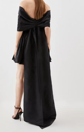 Bow Detail Taffeta Woven Mini Dress