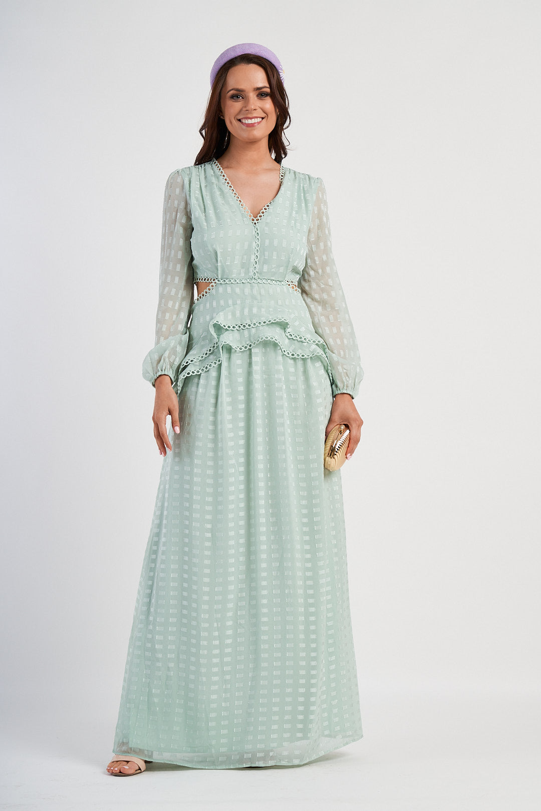 Plunge Maxi Dress In Soft Mint