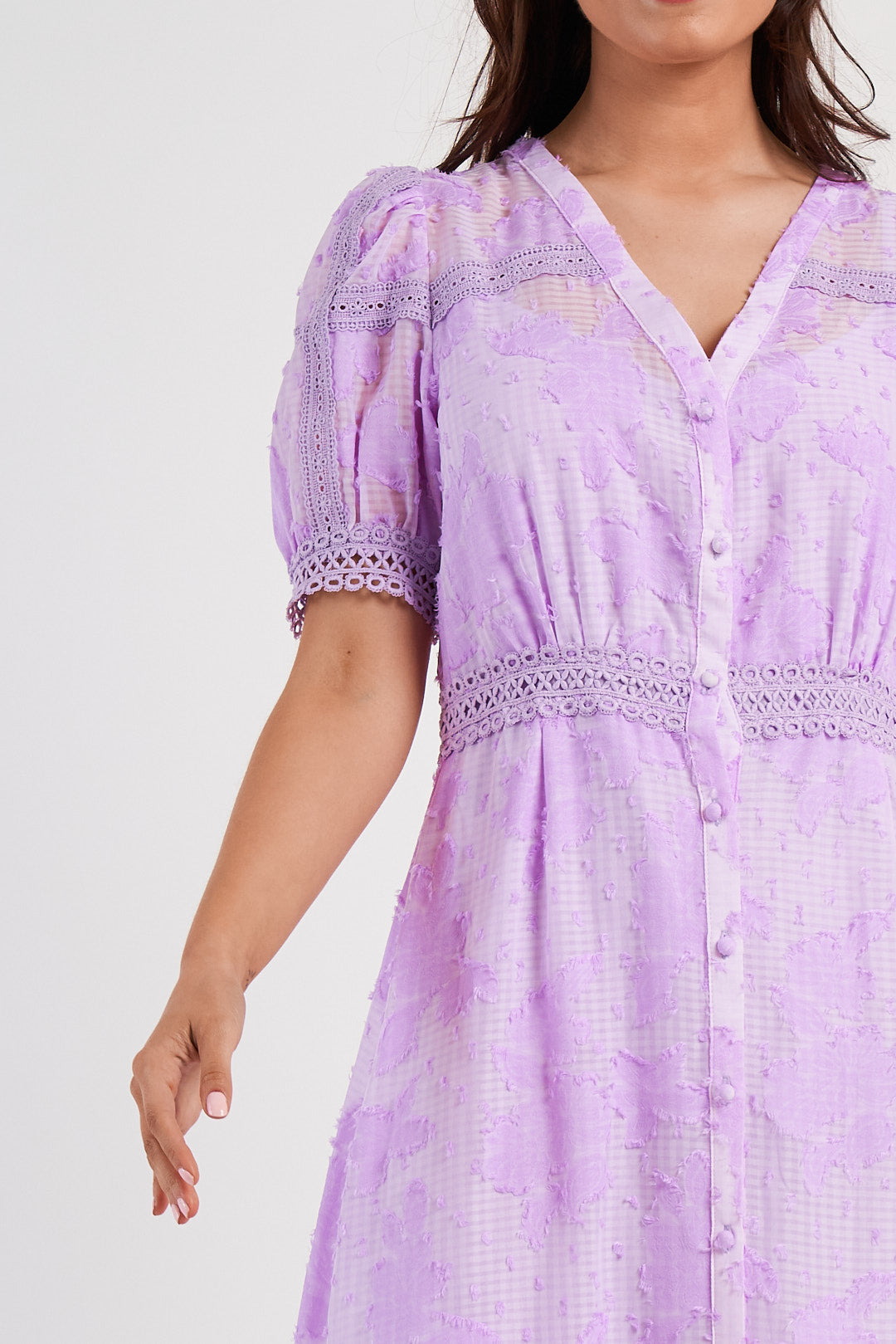 Lilac Gingham Lace Midi