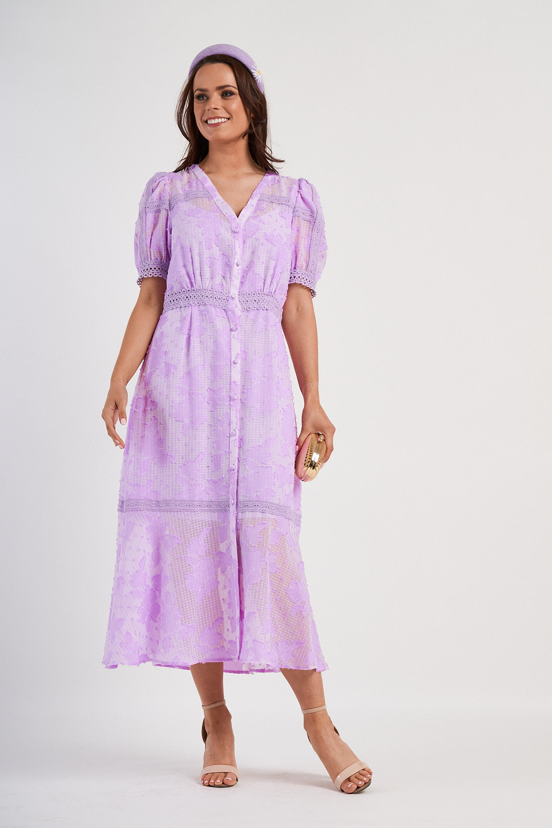 Lilac Gingham Lace Midi
