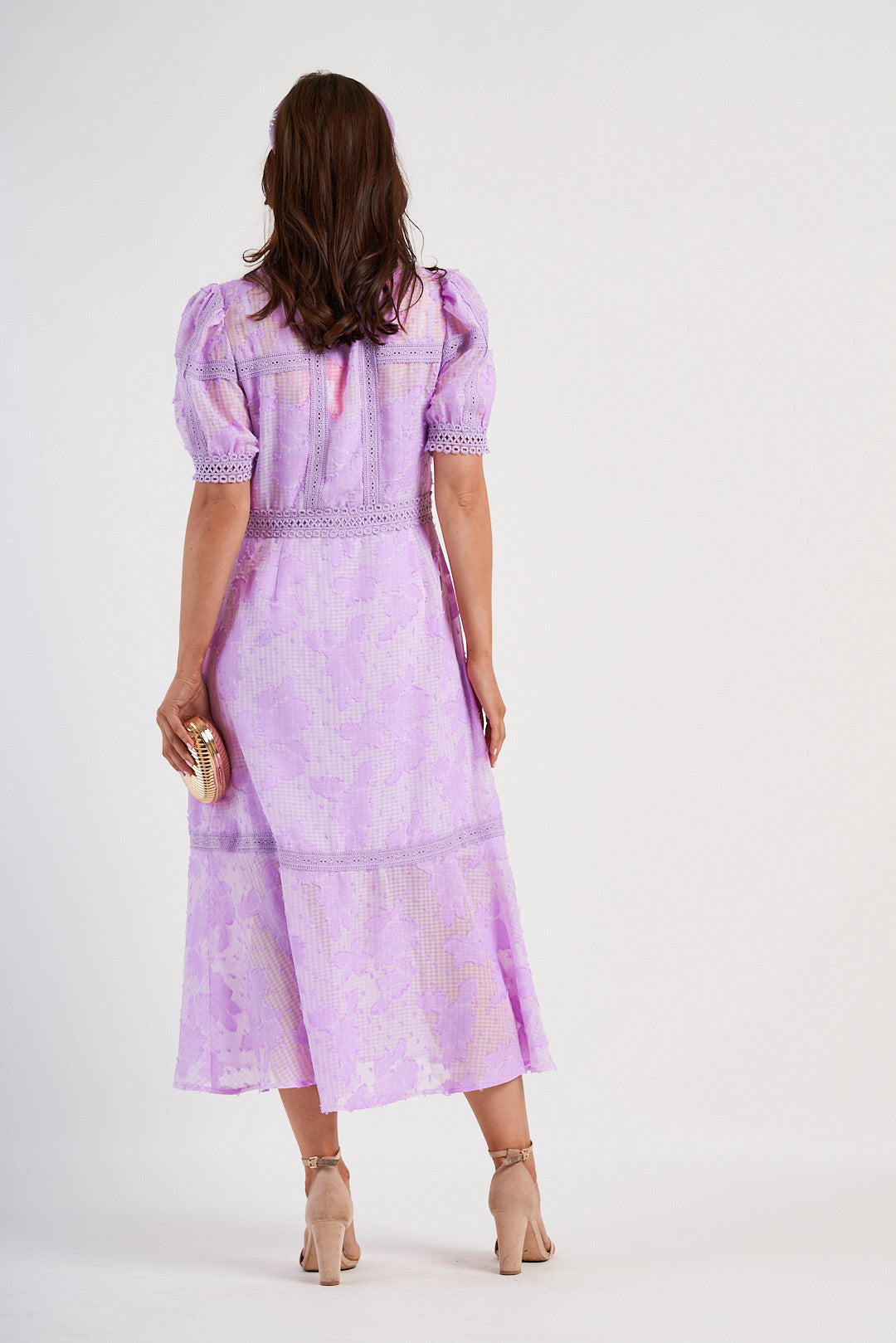 Lilac Gingham Lace Midi