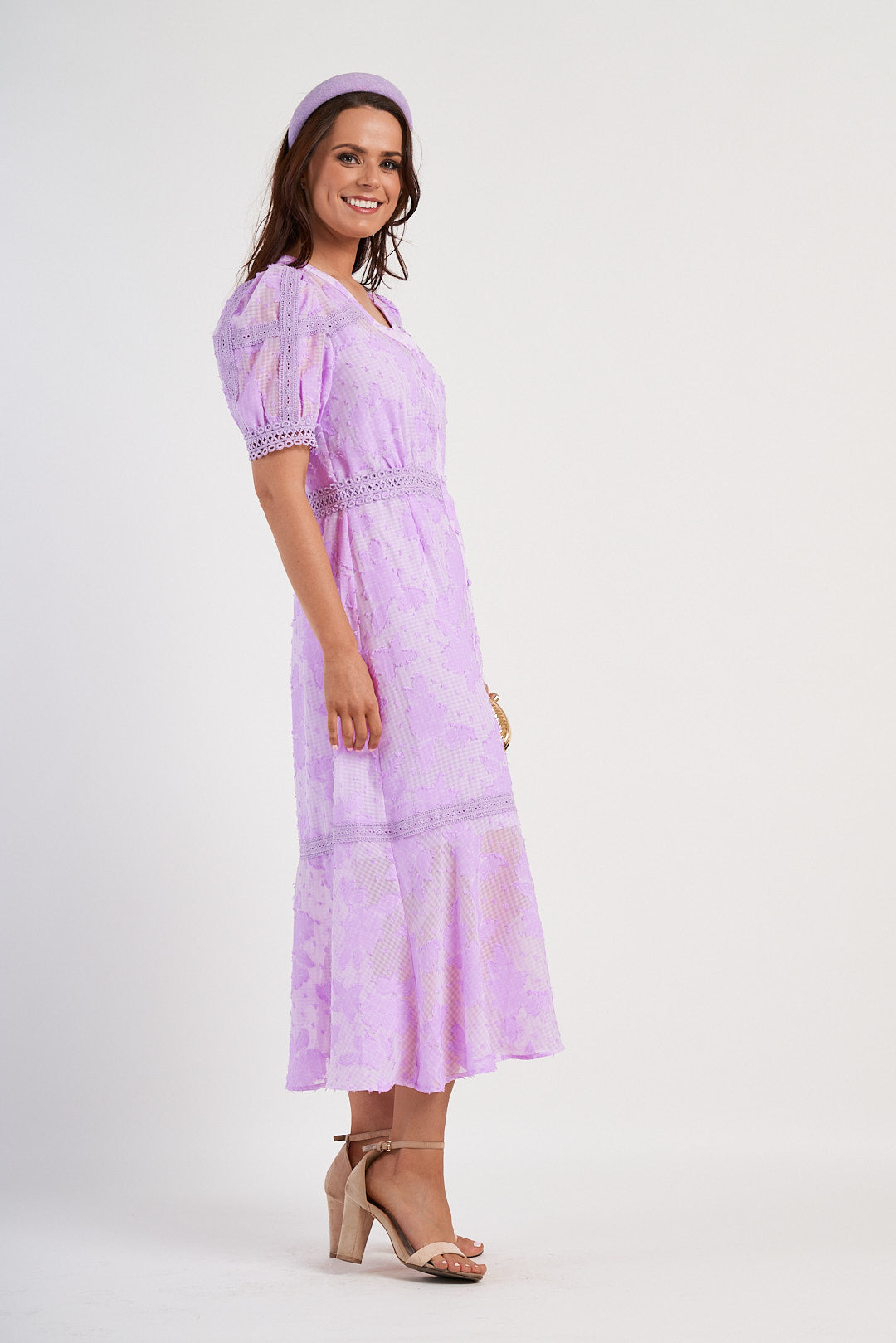 Lilac Gingham Lace Midi