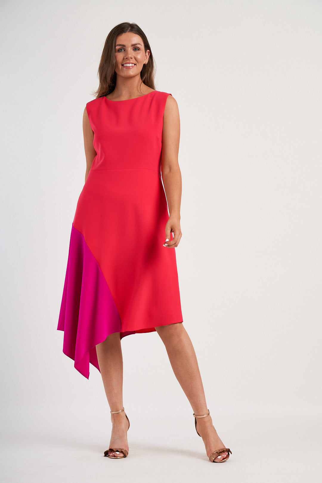 Sleeveless Dress with Contrast Skirt Panel