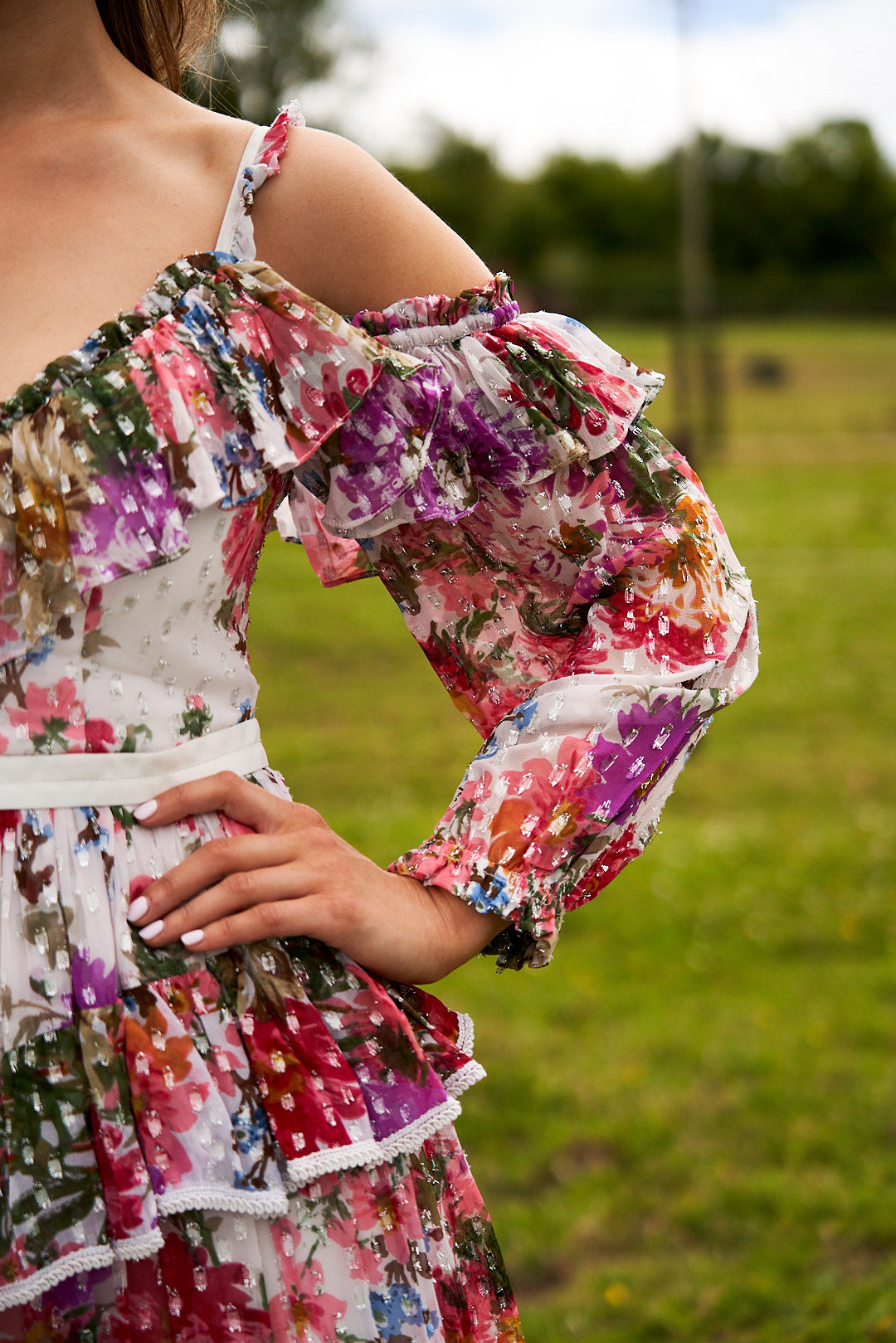 Ruffle Cold Shoulder Maxi Dress