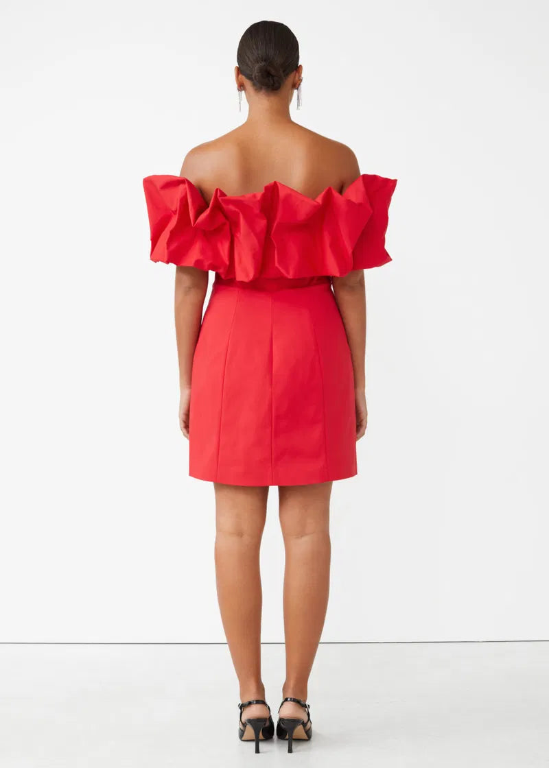 Off Shoulder Red Ruffle Mini
