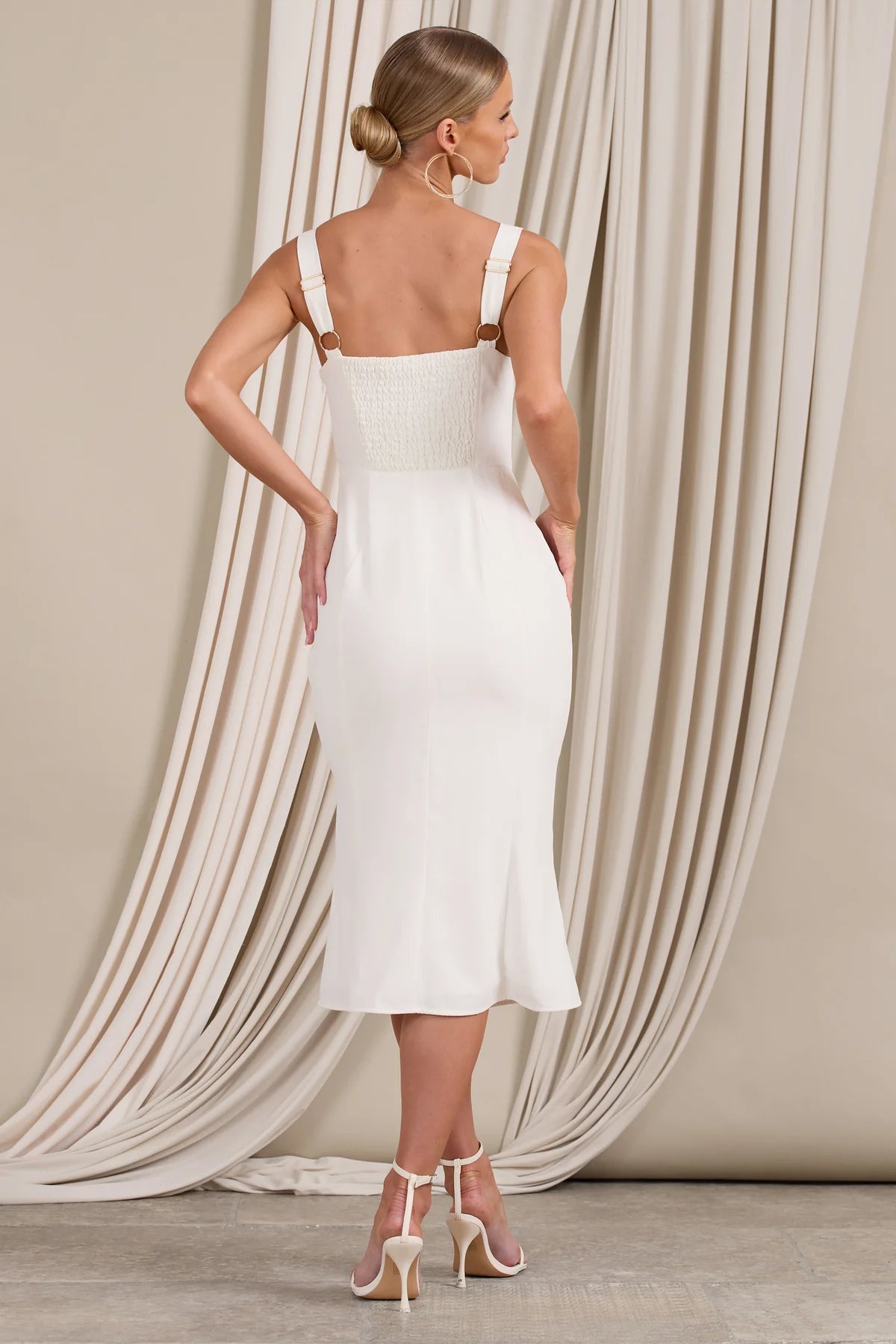 Corvina White Strappy Laced Corset Split Midi Dress