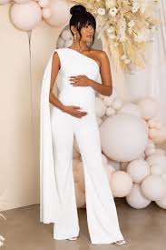 White Maternity One Shoulder Cape Jumpsuit
