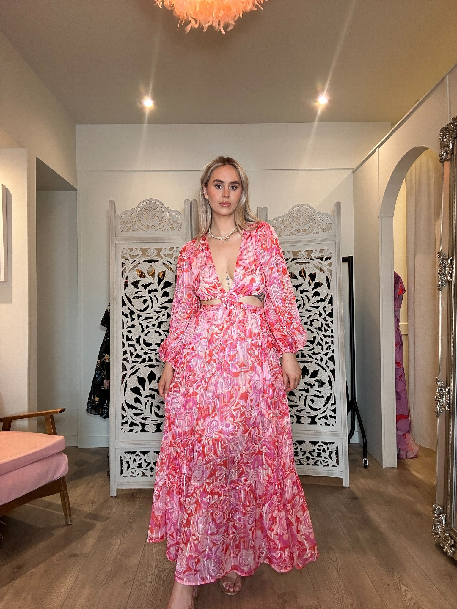 Alexandra Farmer Cutout Balloon Sleeve Maxi Dress