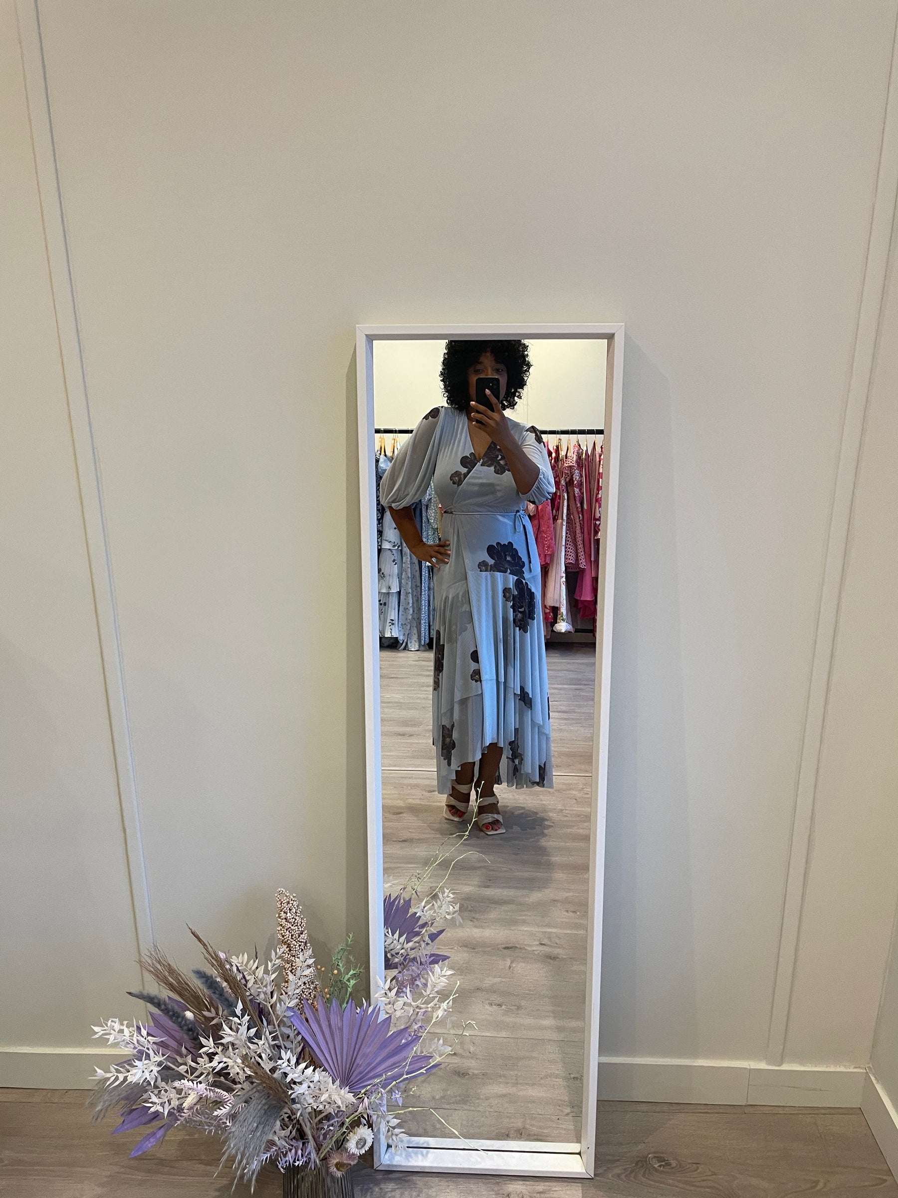 Tiered Floral-Print Stretch-Mesh Midi Wrap Dress