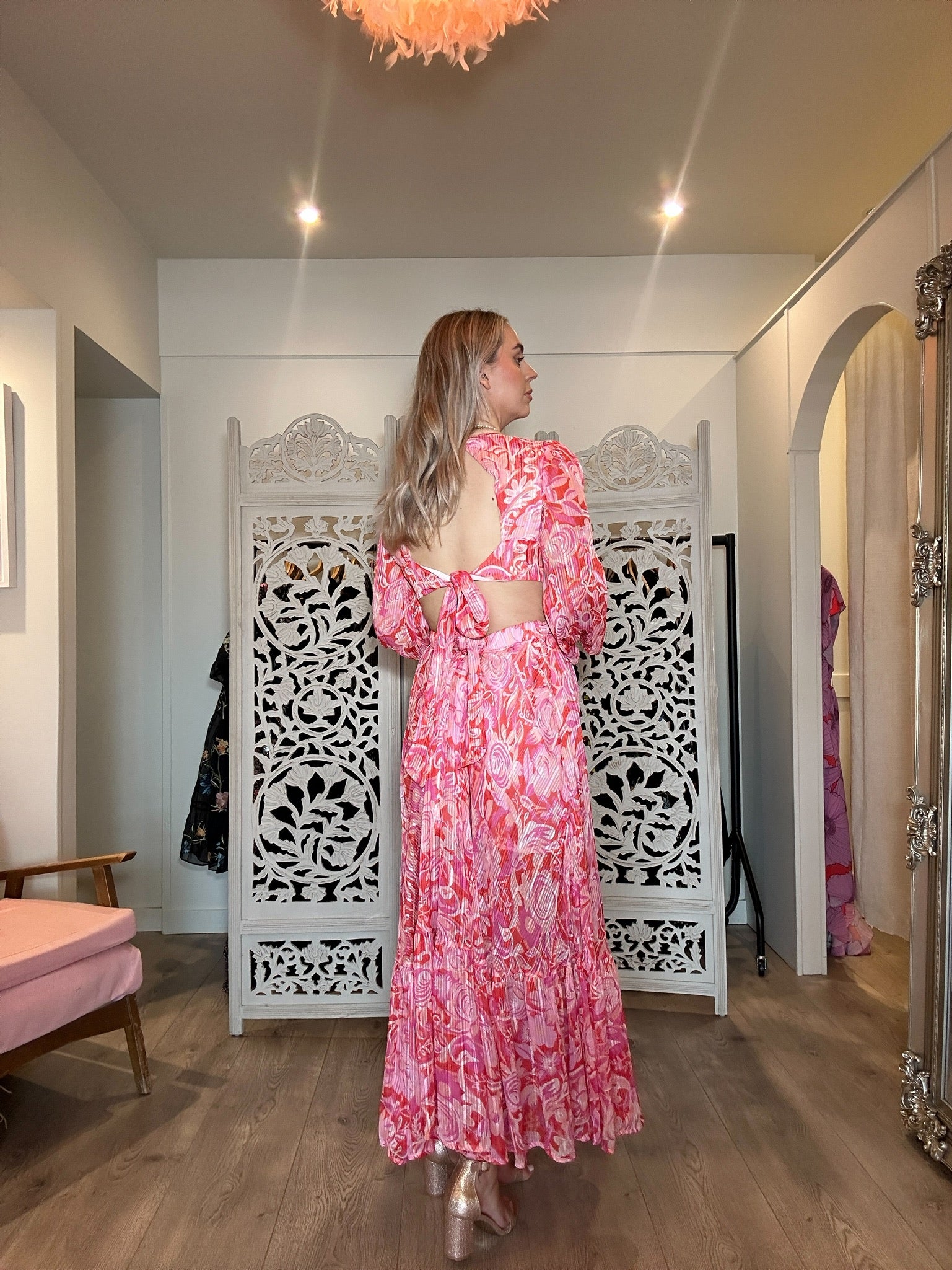Alexandra Farmer Cutout Balloon Sleeve Maxi Dress