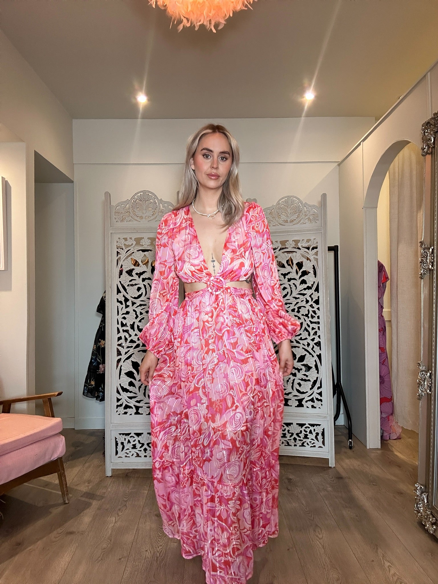 Alexandra Farmer Cutout Balloon Sleeve Maxi Dress