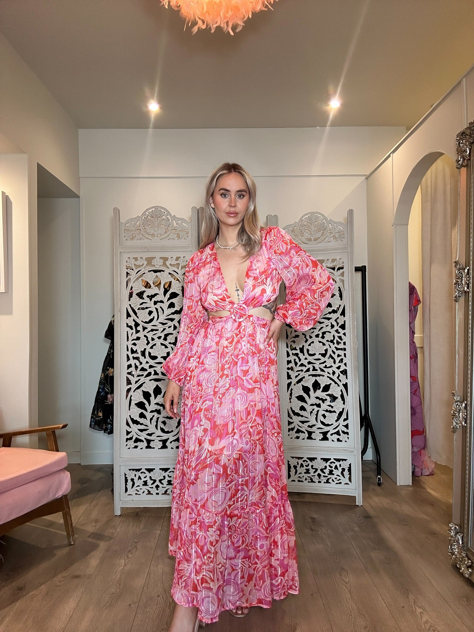 Alexandra Farmer Cutout Balloon Sleeve Maxi Dress