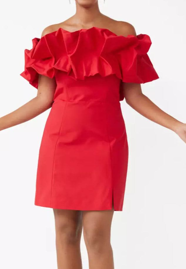Off Shoulder Red Ruffle Mini