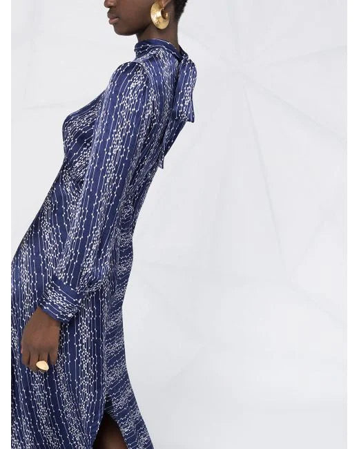 French Navy Print Midi Dress