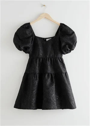& Other Stories Wide Puff Sleeve Jacquard Mini Dress