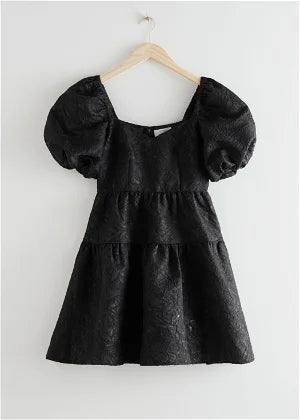 Wide Puff Sleeve Jacquard Mini Dress