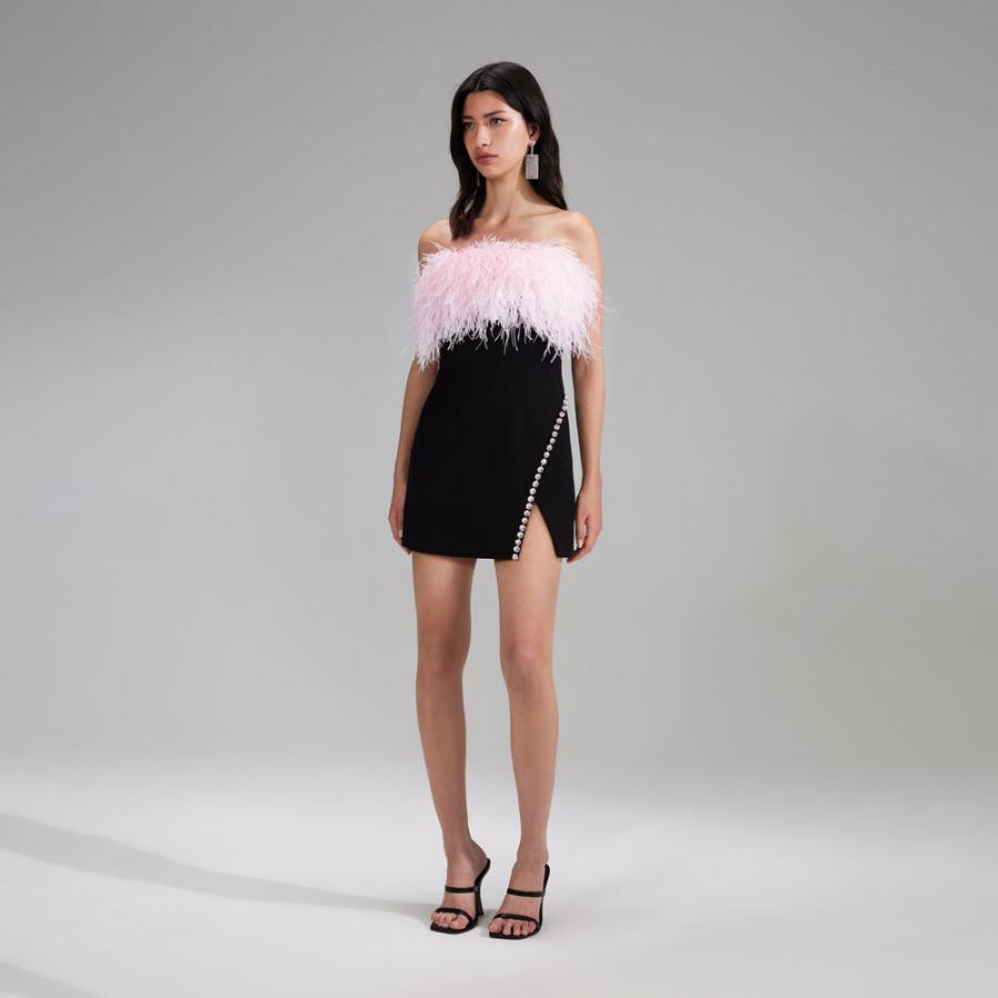 Feather Crepe Mini Dress