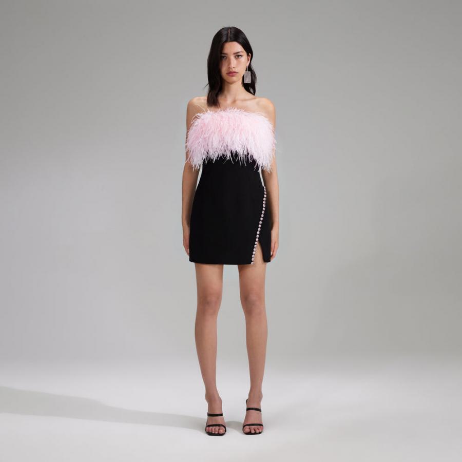 Feather Crepe Mini Dress