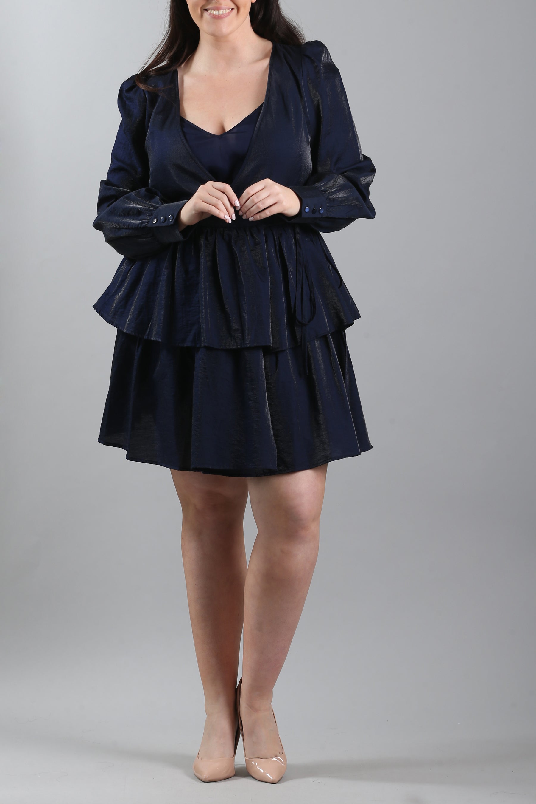 Akeisha Tiered Moire Mini Wrap Dress