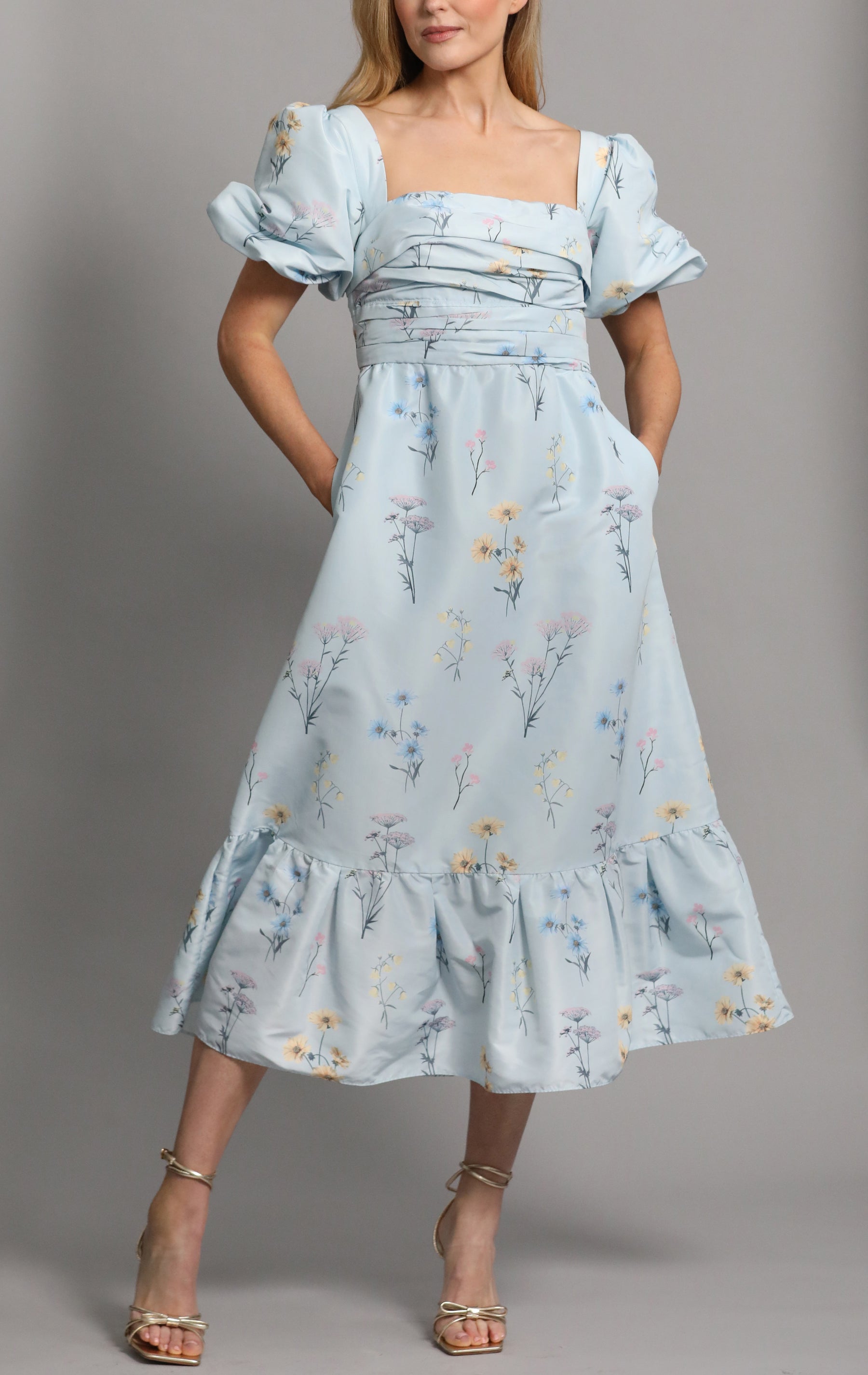 Floral Taffeta Midi Dress