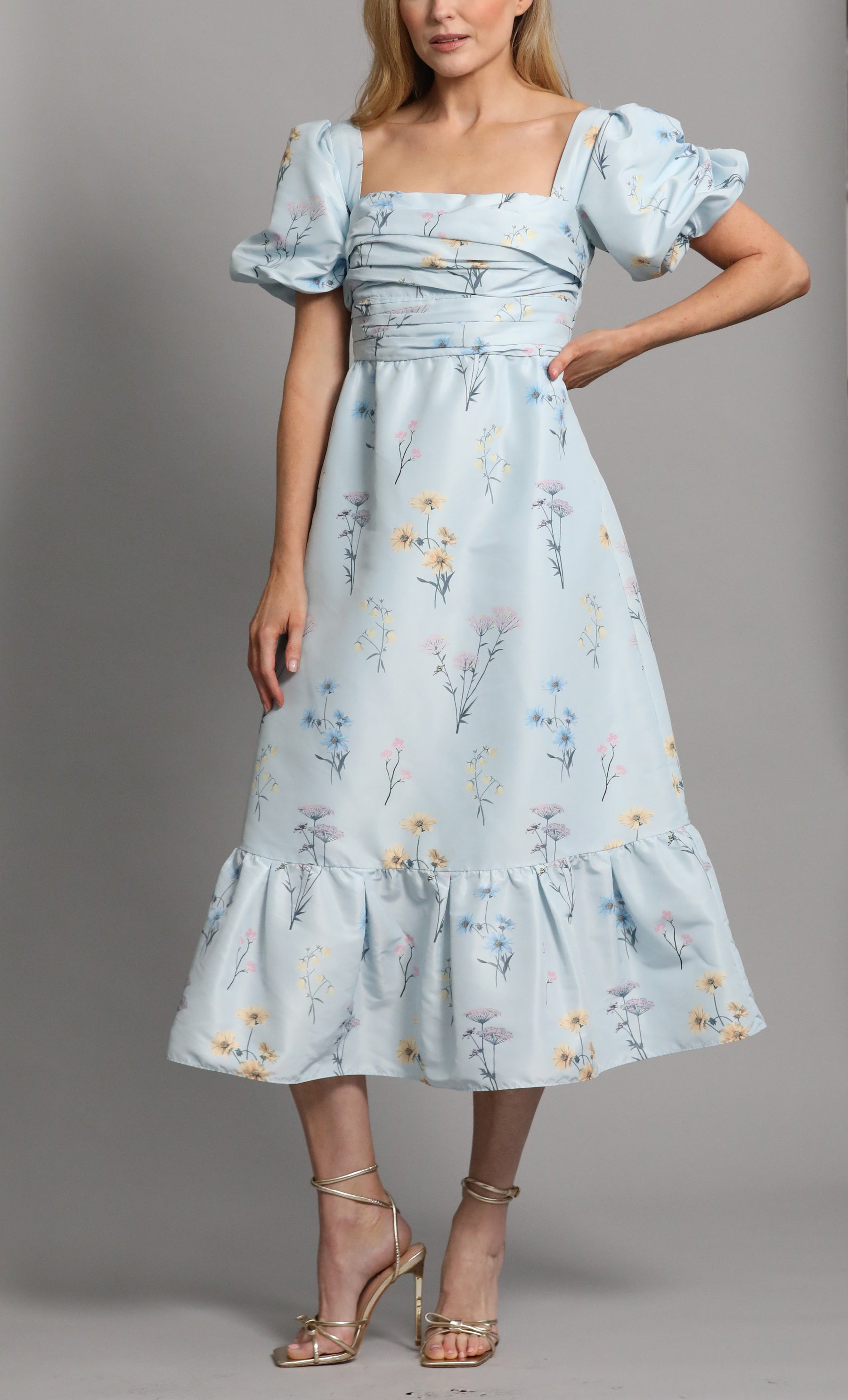 Floral Taffeta Midi Dress