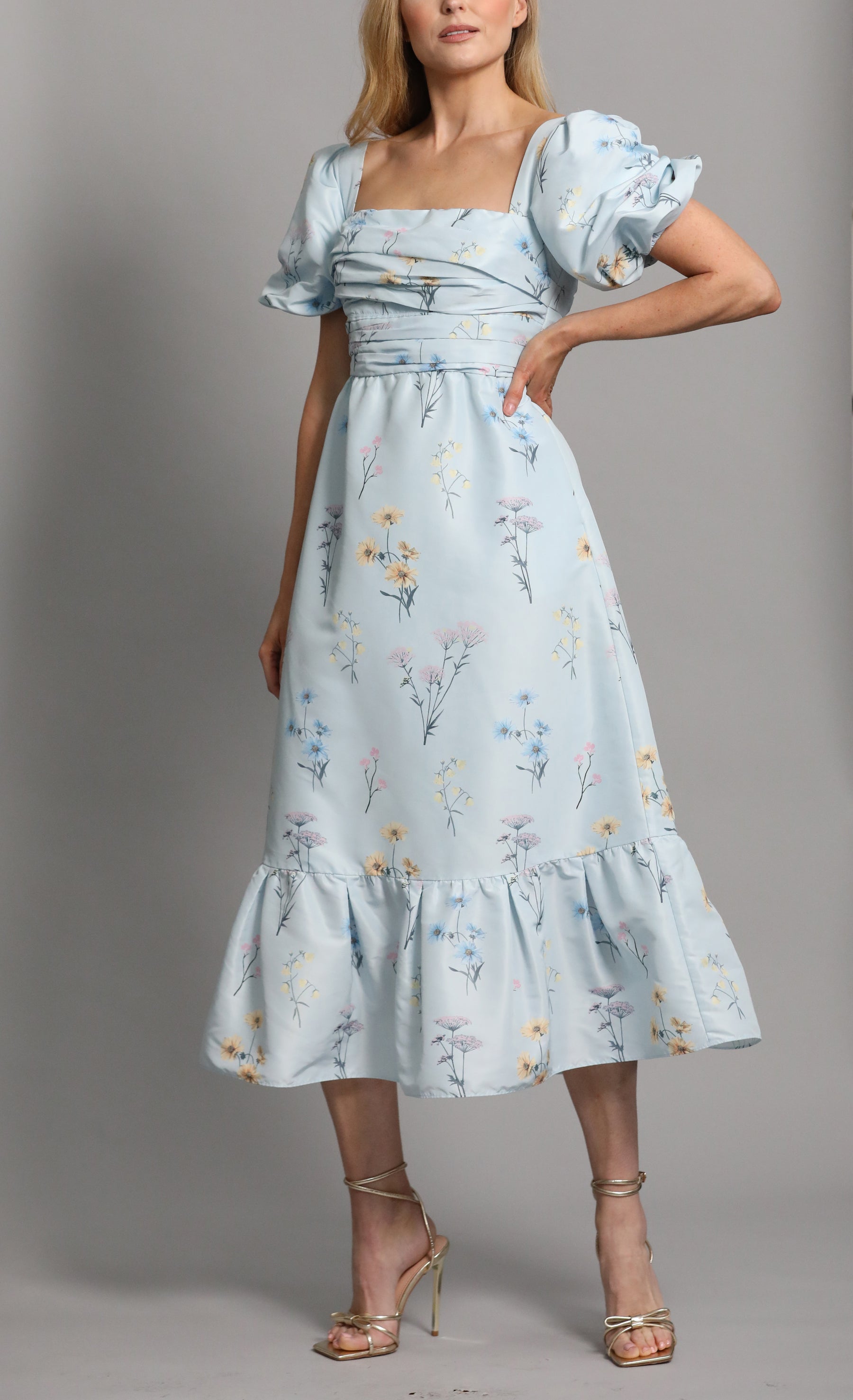 Floral Taffeta Midi Dress