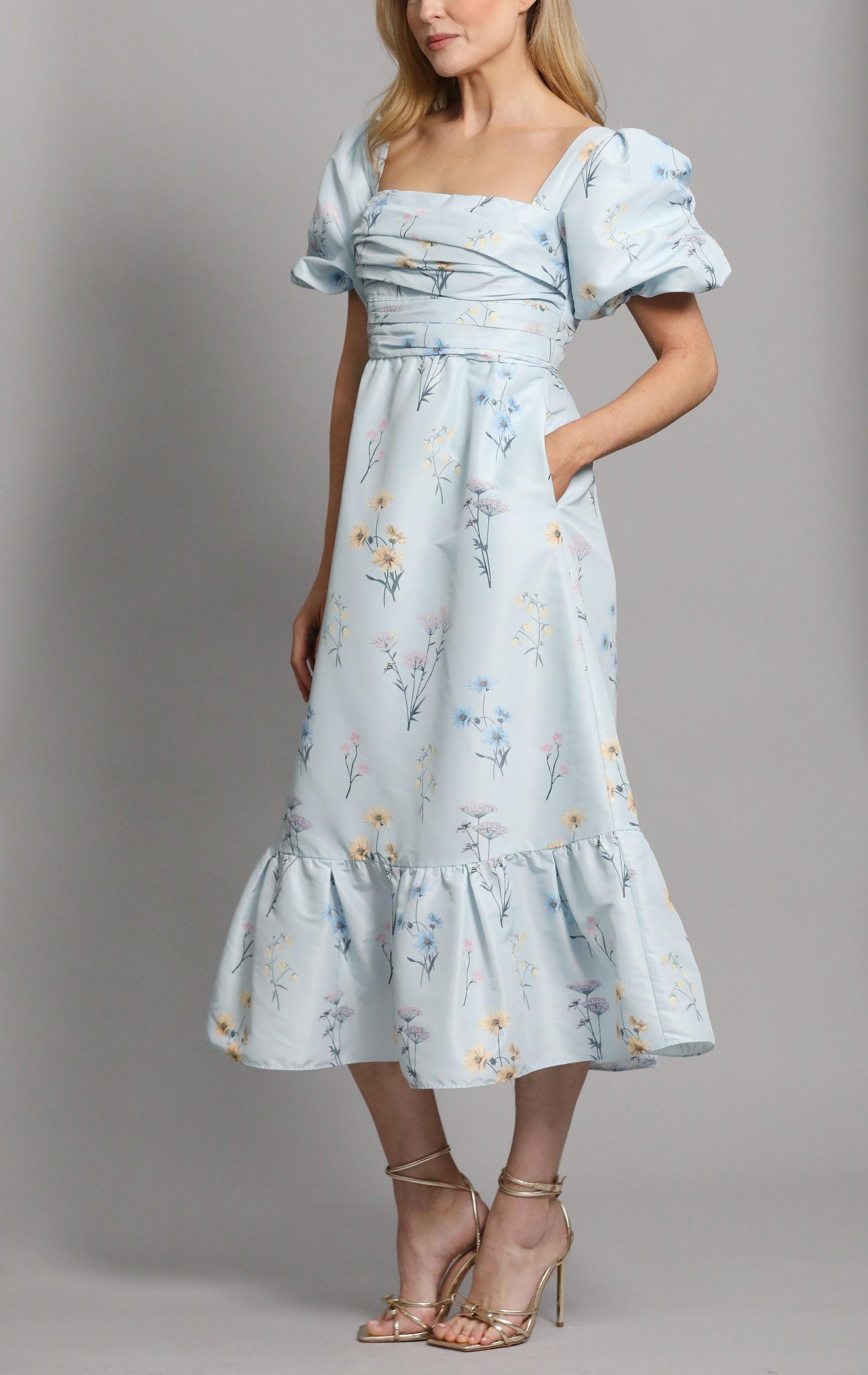 Floral Taffeta Midi Dress