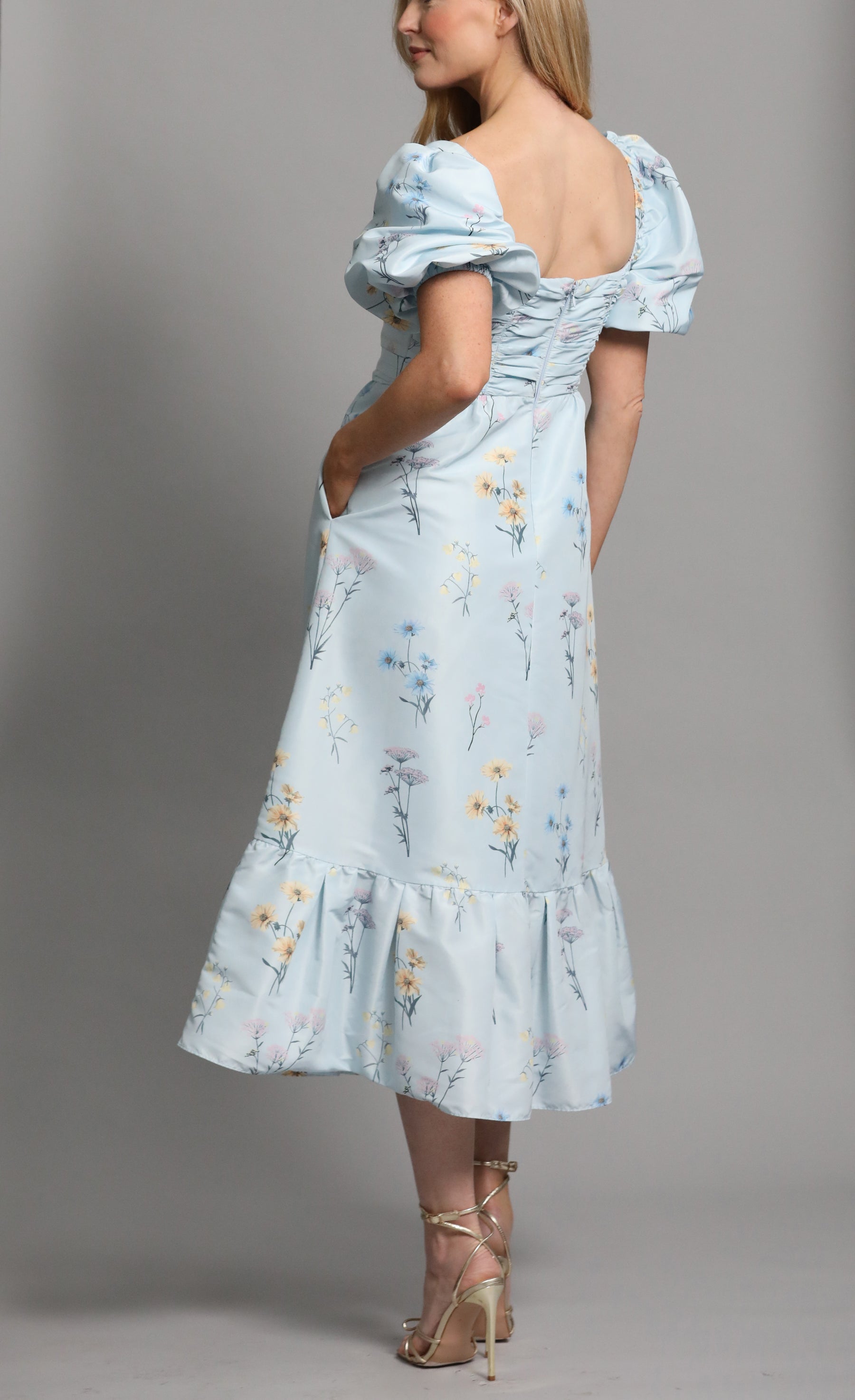 Floral Taffeta Midi Dress