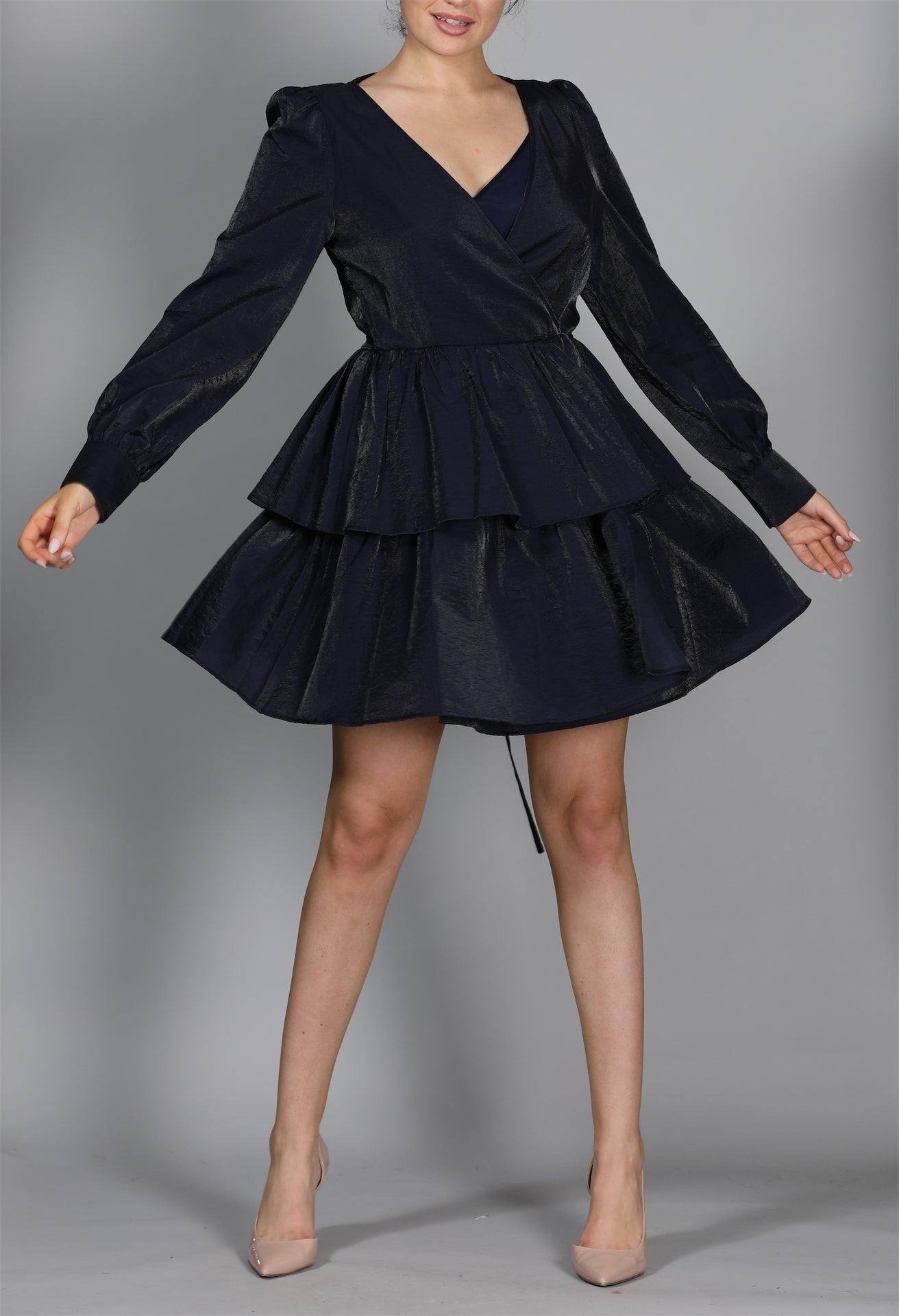 Akeisha Tiered Moire Mini Wrap Dress