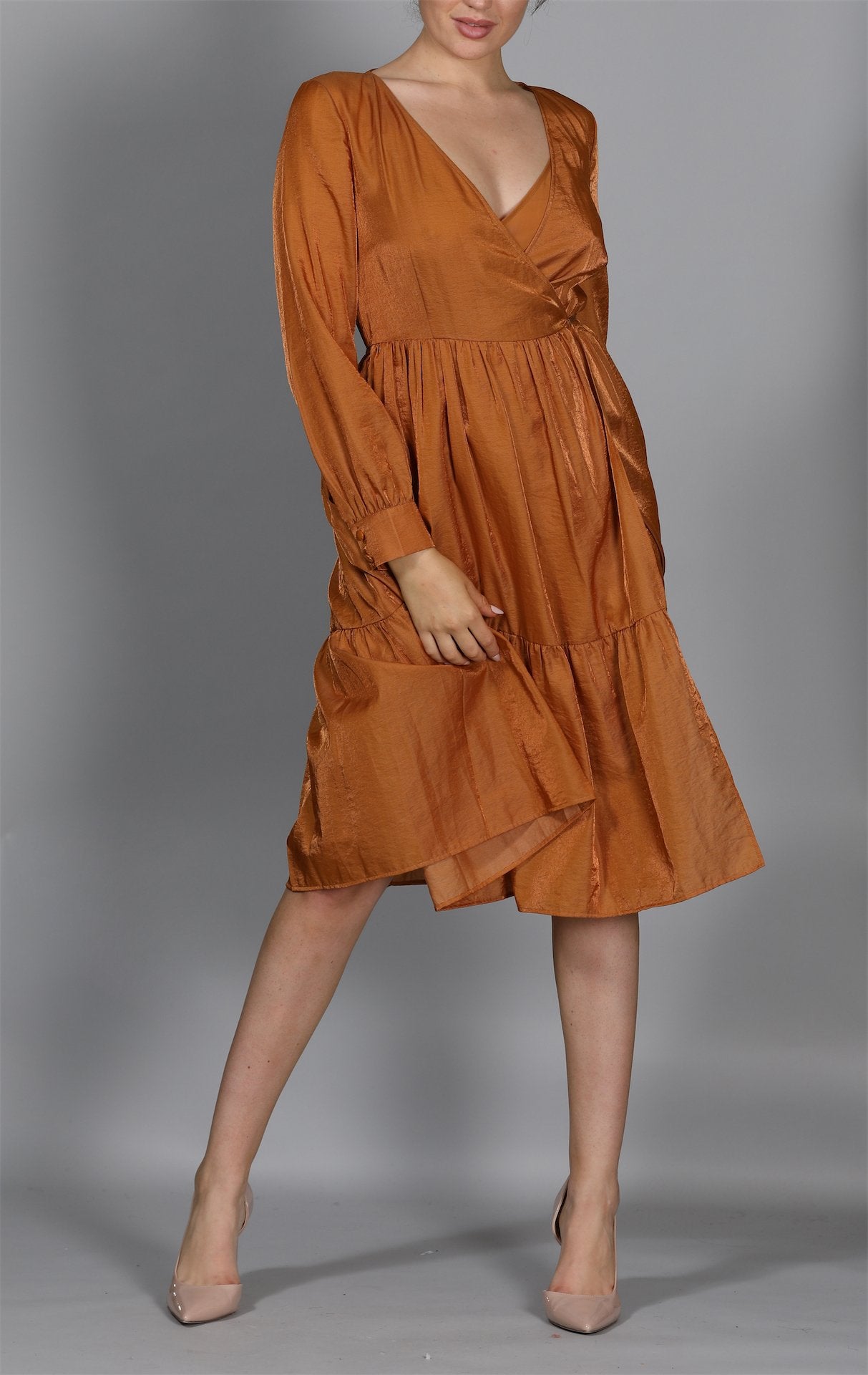 Gathered Moire Wrap Dress