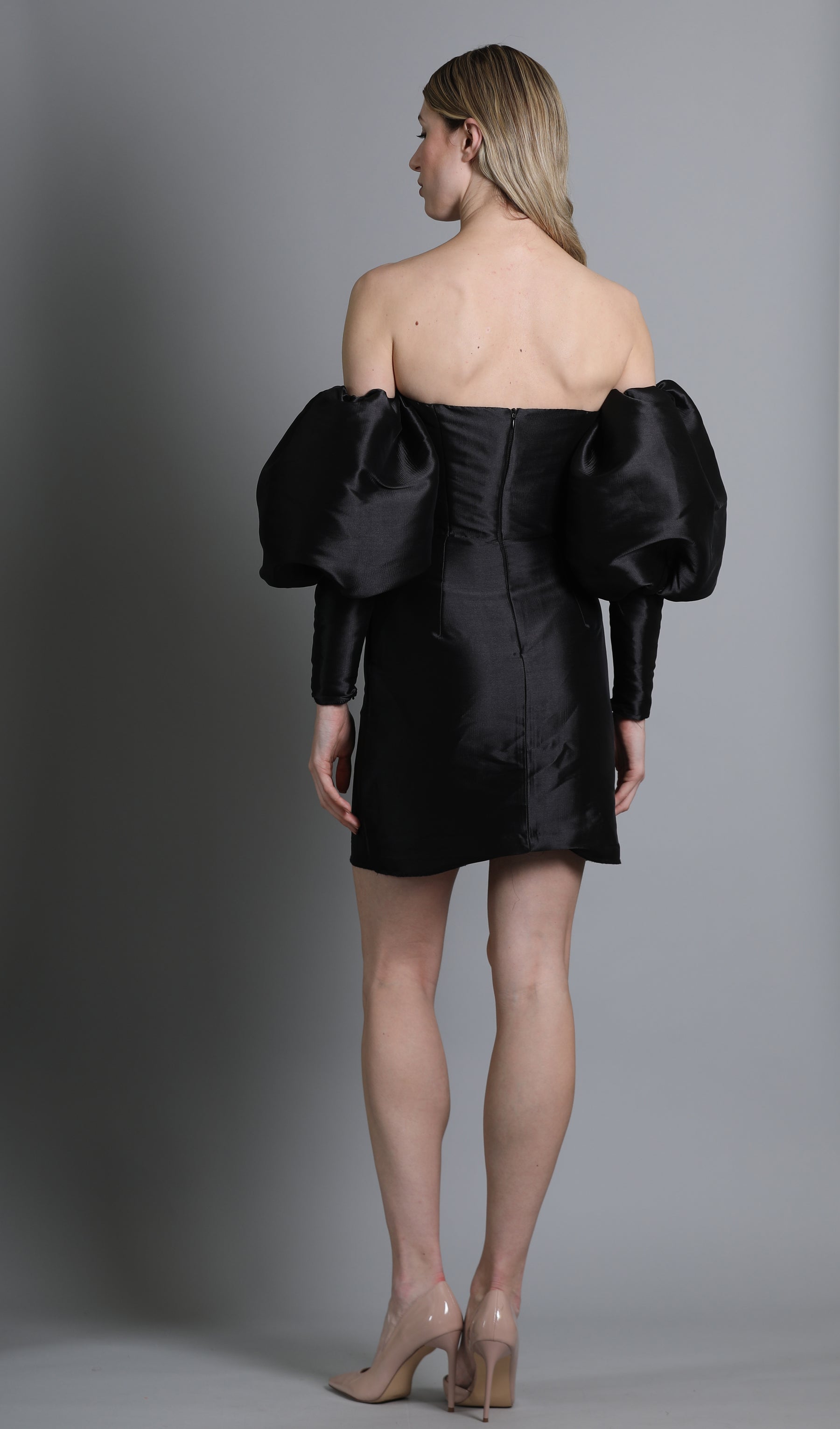 Black Mini Dress With Balloon Sleeves