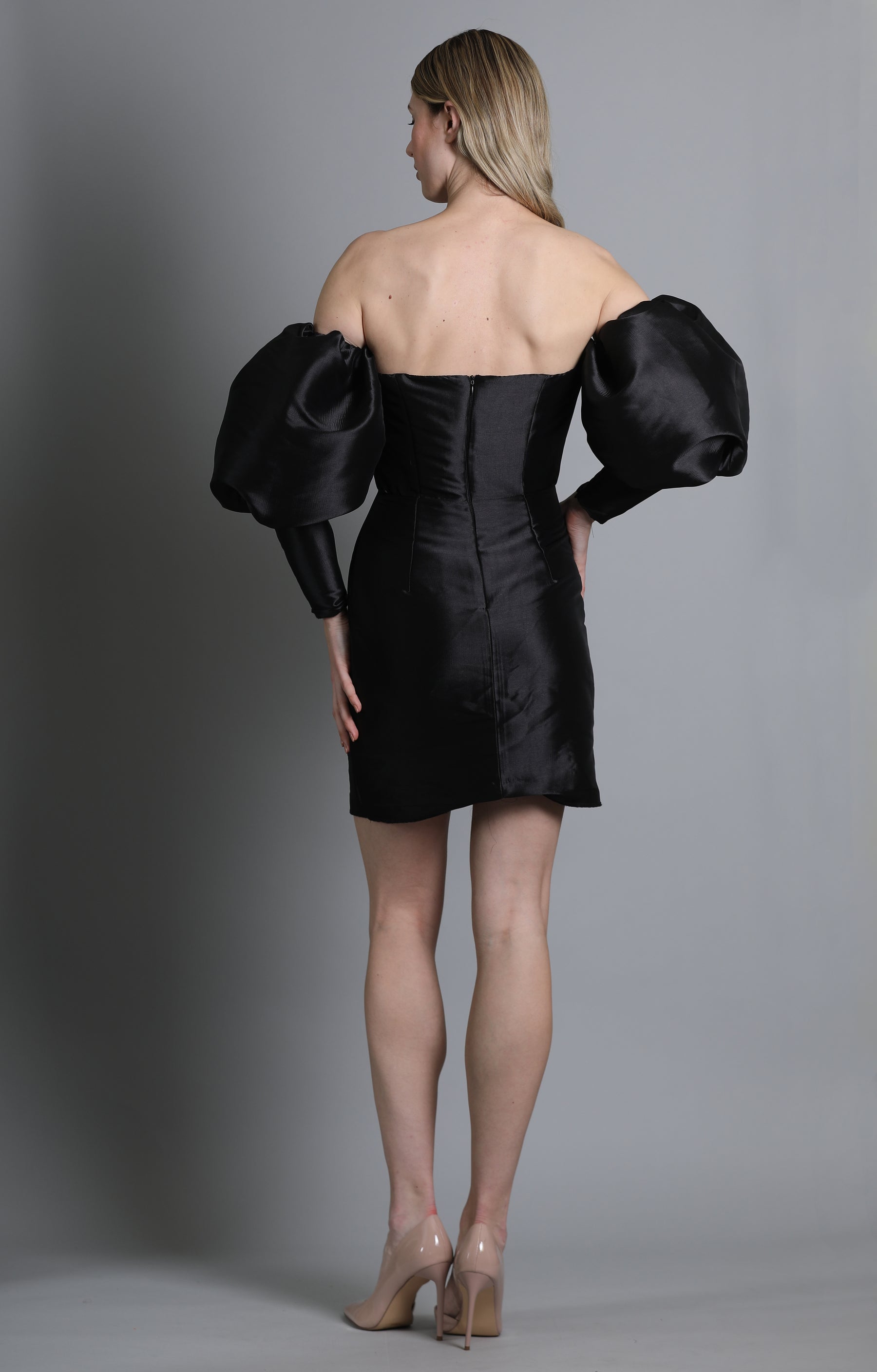 Black Mini Dress With Balloon Sleeves