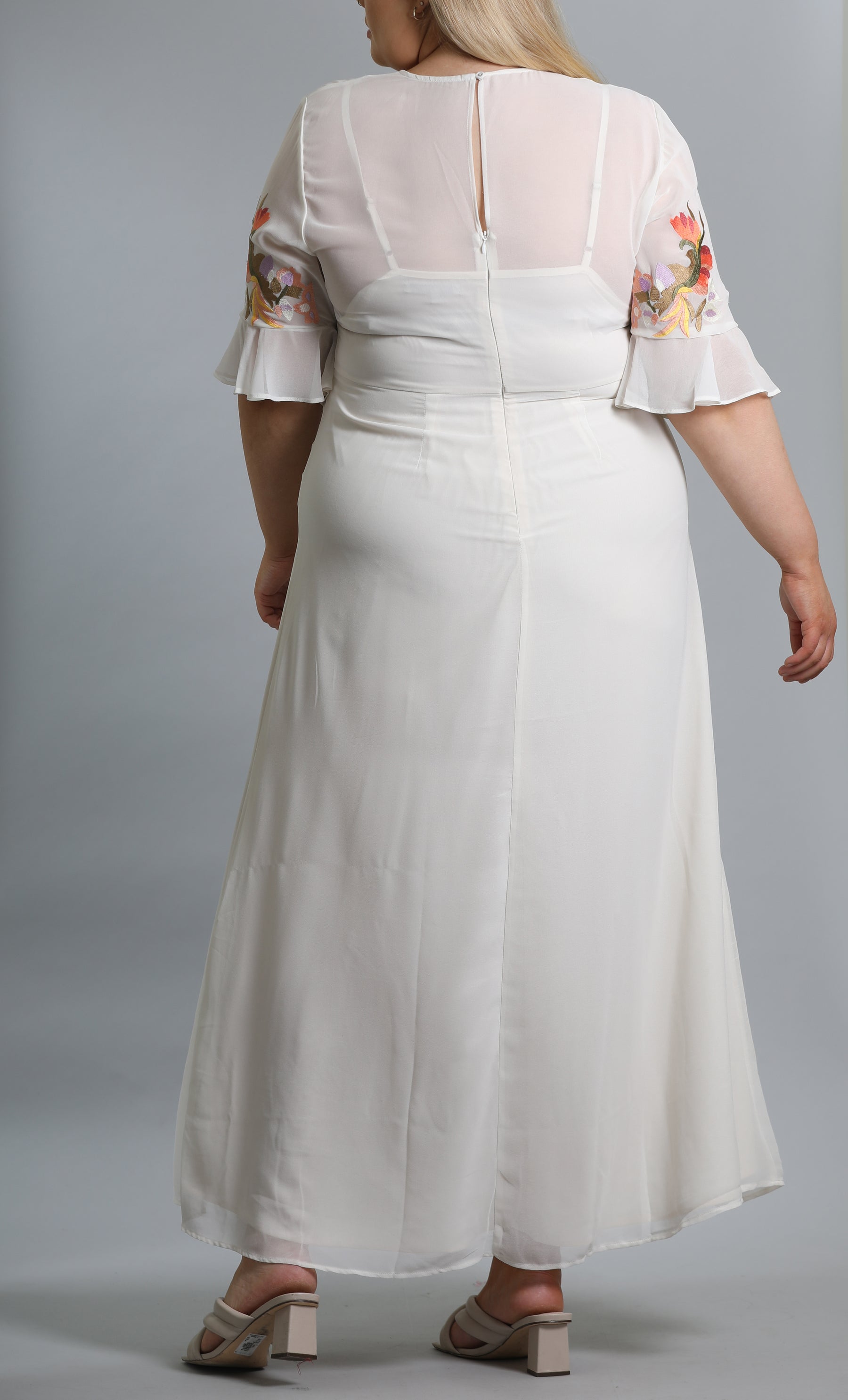 Fluted Sleeve Embroidered Maxi Dress