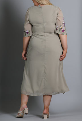 Adelaide Embroidered Midi Dress In Sage Green