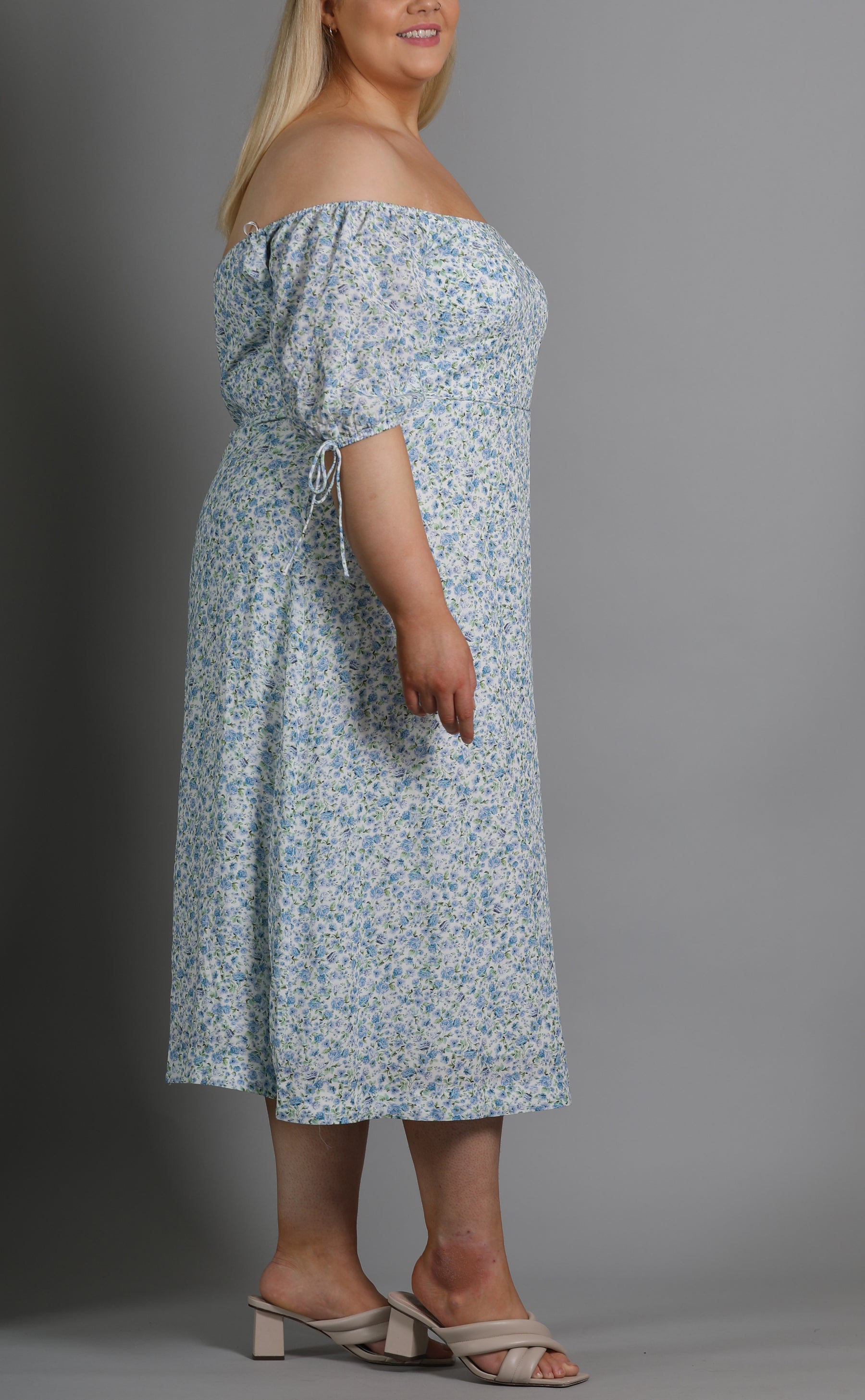 Blue Ditsy Floral Midi Dress
