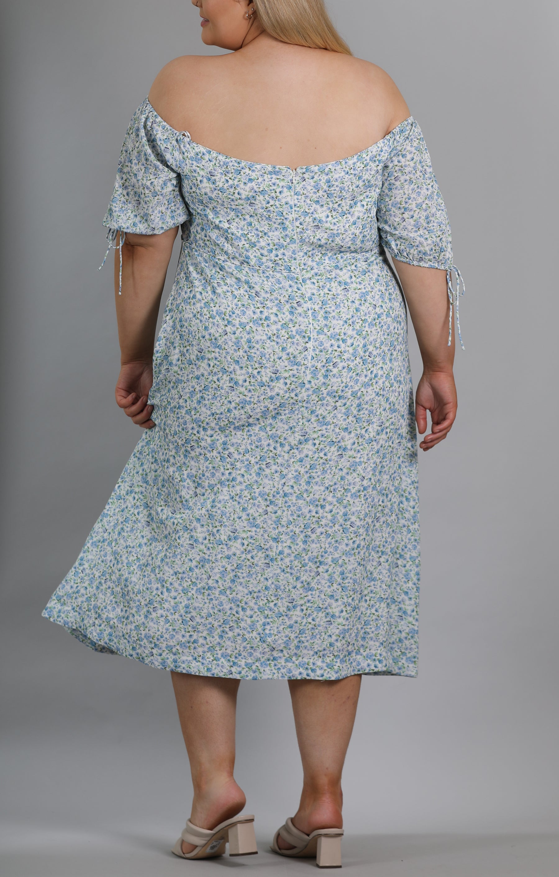 Blue Ditsy Floral Midi Dress