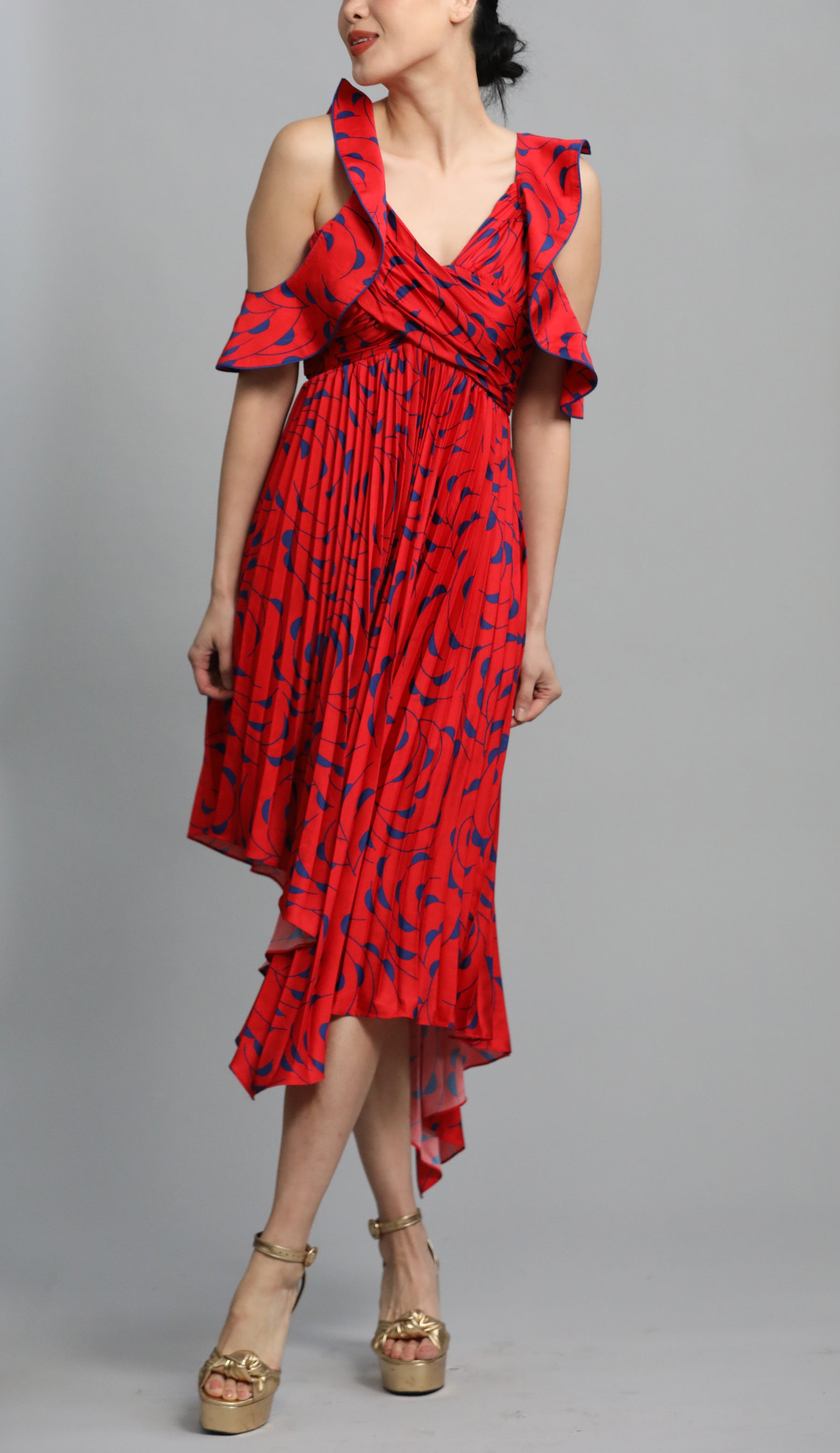 Asymemetric Satin Midi Dress