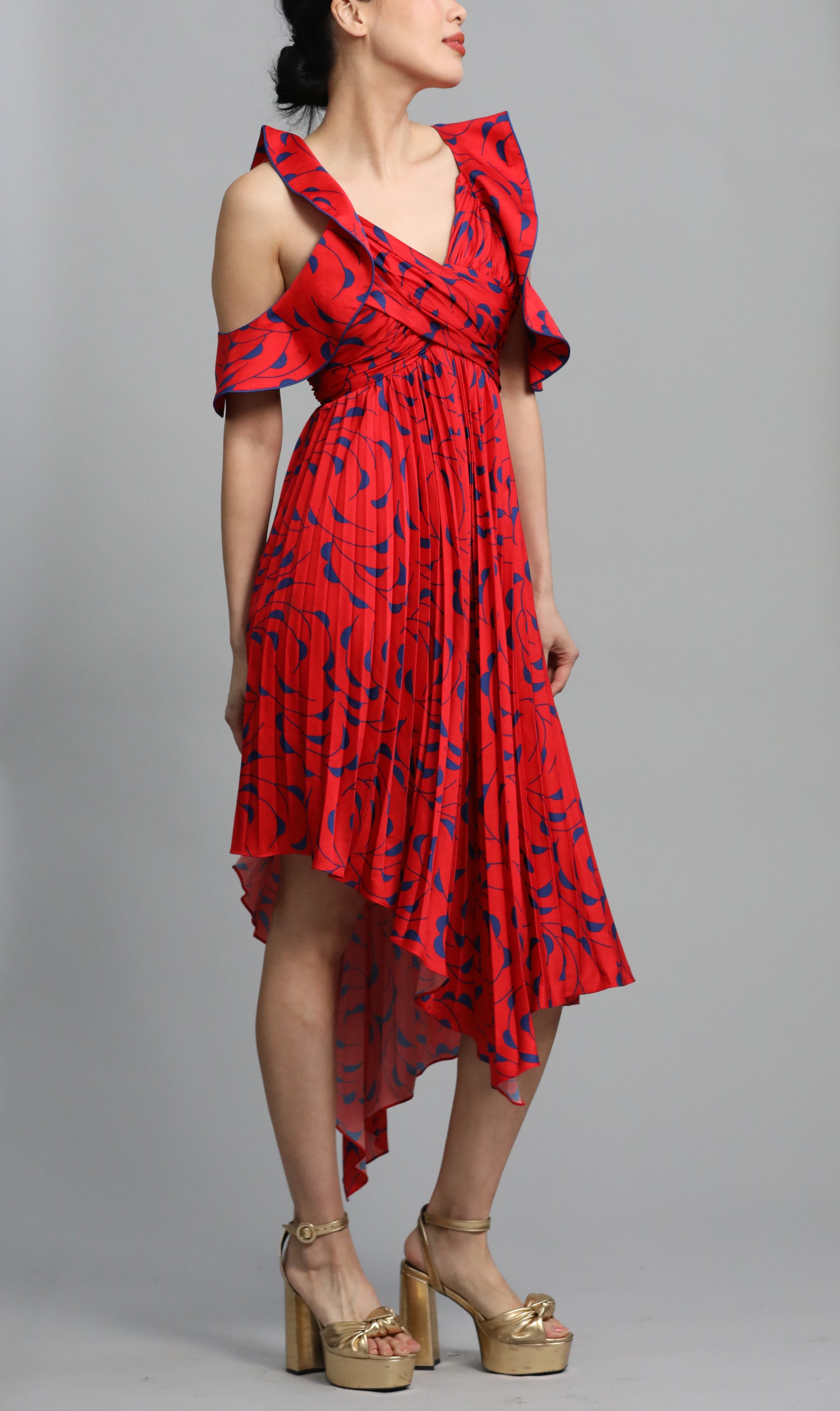 Asymemetric Satin Midi Dress