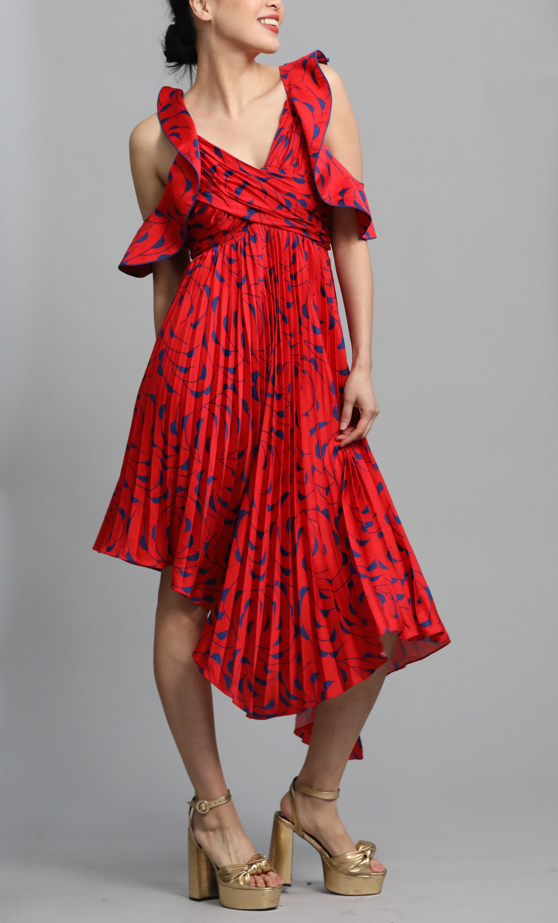 Asymemetric Satin Midi Dress