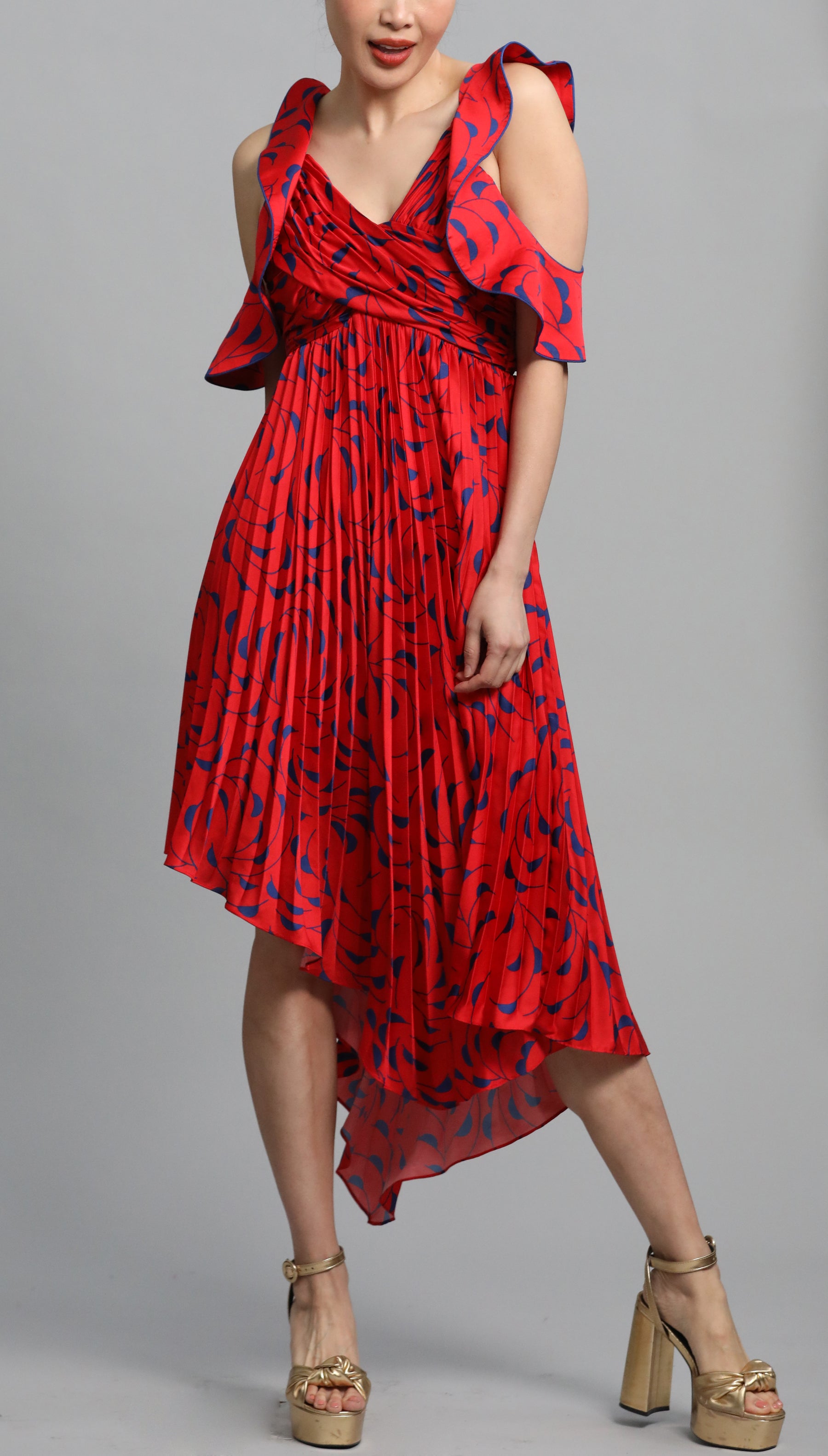 Asymemetric Satin Midi Dress
