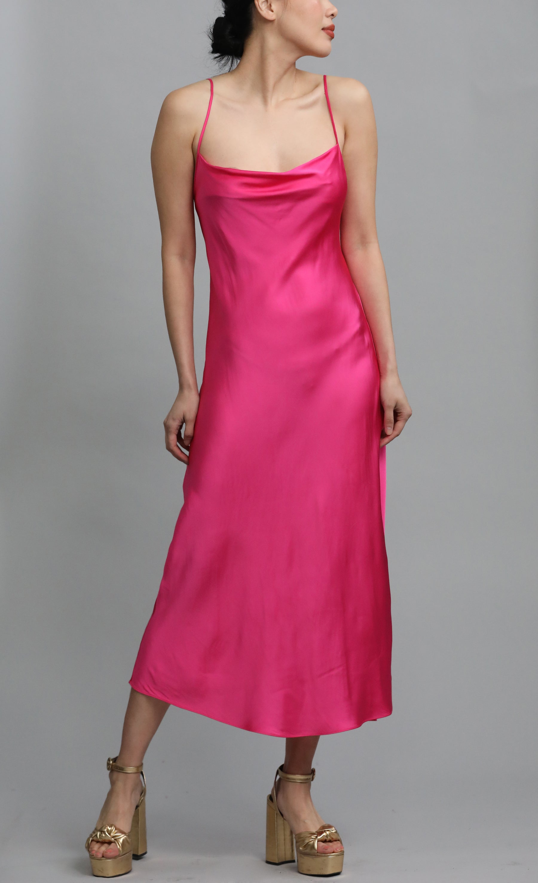 Fuschia satin dress